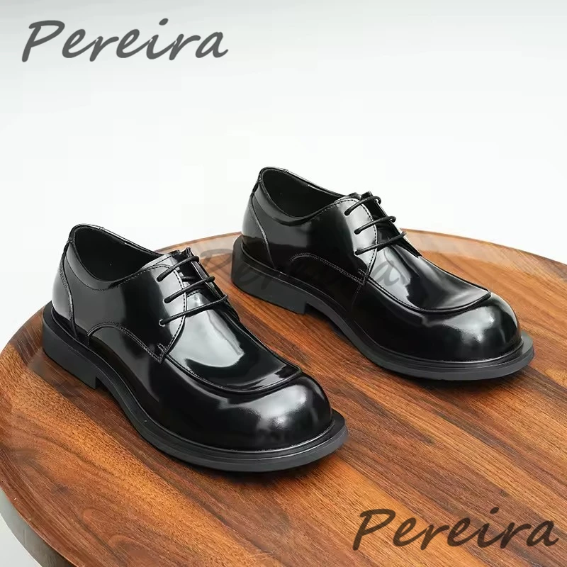 British Style Round Toe Men Derby Shoes Trendy Versatile Handmade Genuine Leather Business Casual Shoes Outdoor Men's Oxfords