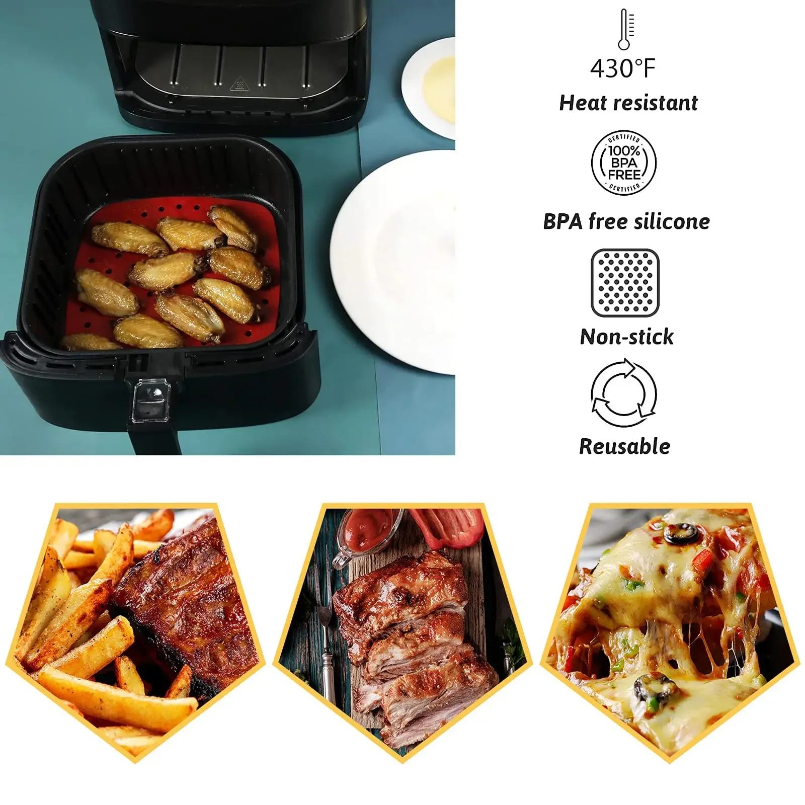 8.5 Inch Air Fryer Silicone Liners, Reusable Food-Grade Silicone Mat, Non-stick Heat Resistant Air Fryer Accessories