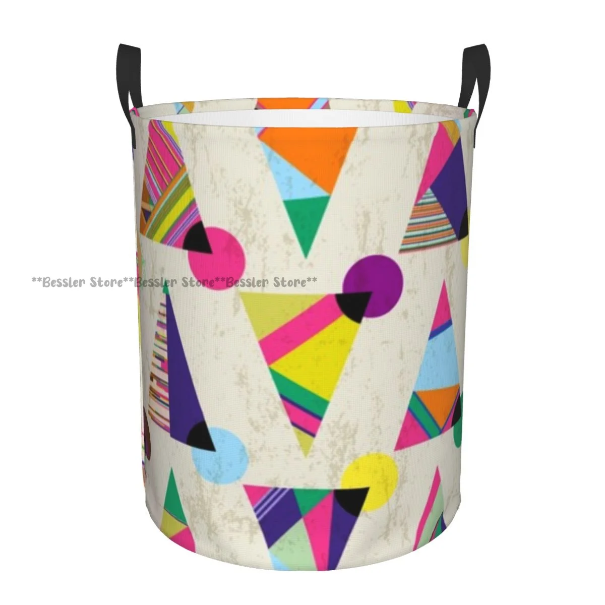 Laundry Basket Triangles Circles Strokes And Splashes Round Storage Bin Collapsible Hamper Clothes Bucket Organizer