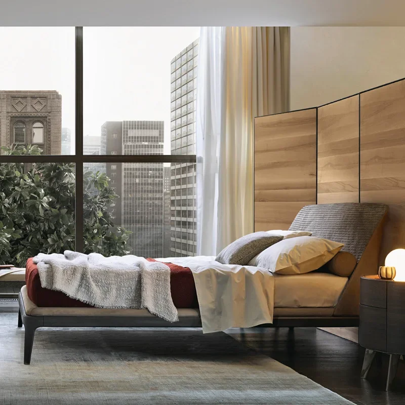 Frosted leather bed Nordic design simple hotel B & B 1.8 meters double bed solid wood bed