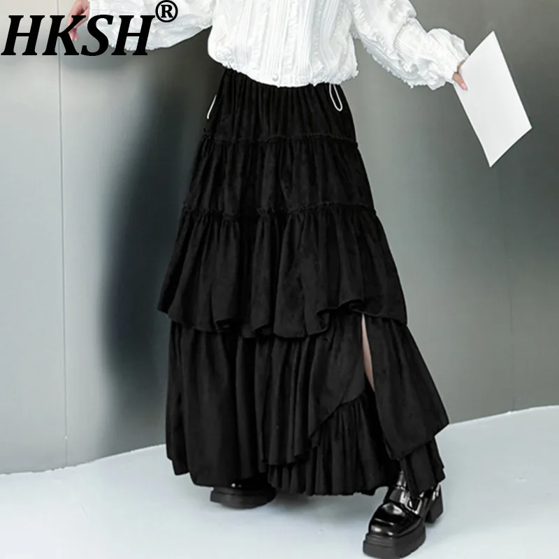 

HKSH Women Chic Skirt Multi-layer Pleated Solid Color Slimming Versatile Elegant Fashion A-line Skirts New Spring Summer HK19707
