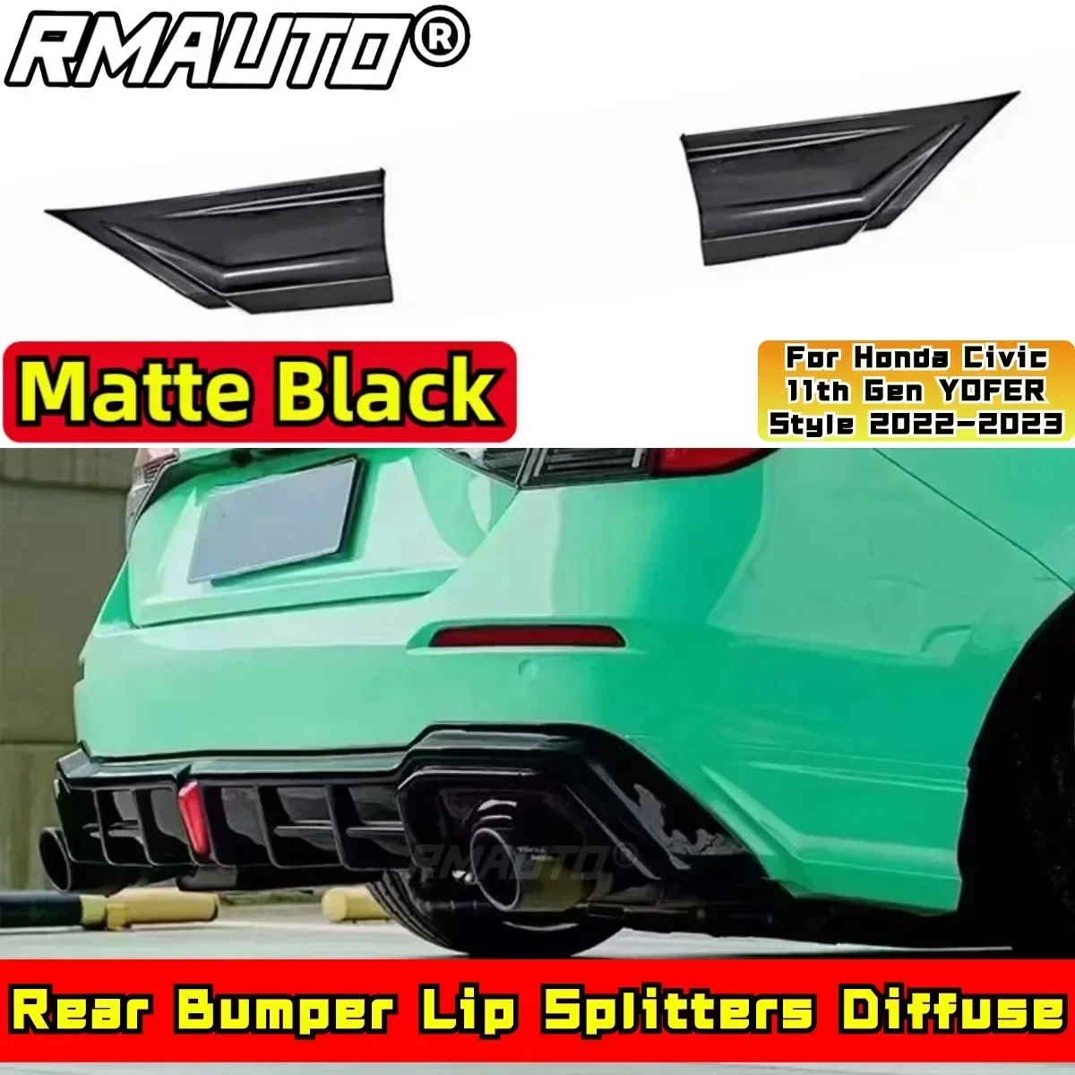 Civic Rear Bumper Lip Splitters Diffuse Matte Black YOFER Style For Honda Civic 11th Gen 2022-2023 Car Accessories