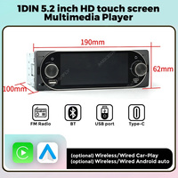 1DIN MP5 Dual-Knob Wireless Carplay Android Auto Car Radio for Universal 5.2 Inch HD Touch Srceen Video Player Smart BT Stereo