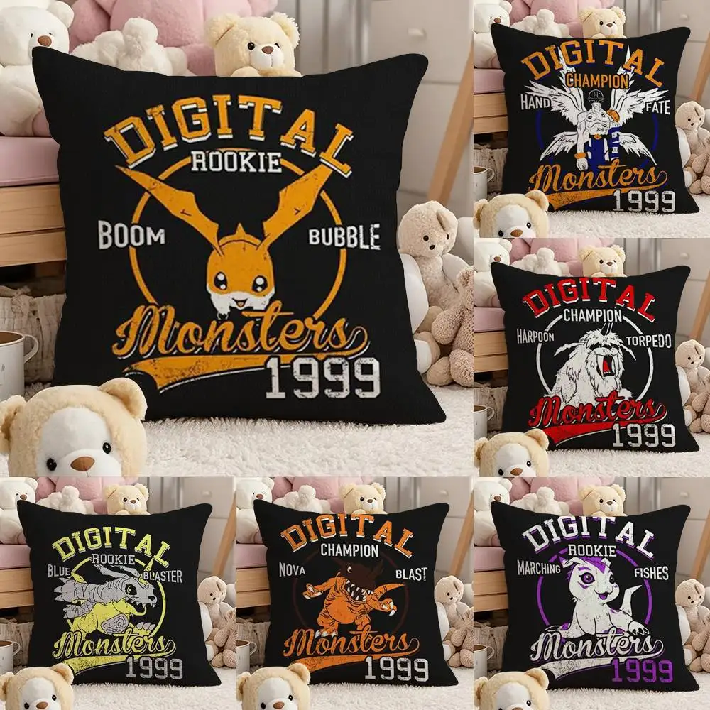 

Anime D-Digimon Adventure Pillow Case Comfort Sofa Bed Silky Elegant Invisible Zipper Custom Decorative Cushion Cover