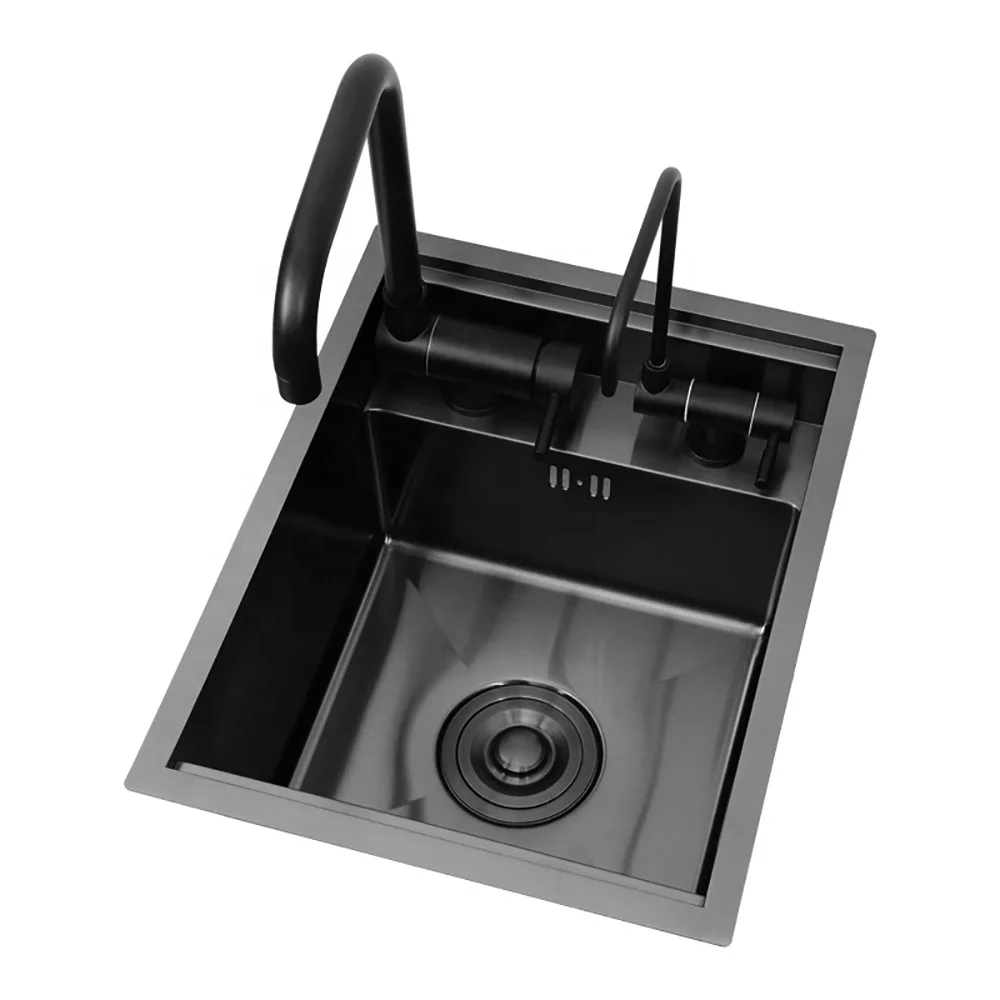 

High Quality 304 Stainless Steel Black Nano Handmade Kitchen Sink Undermount Single Bowl Hidden Faucet for Outdoor