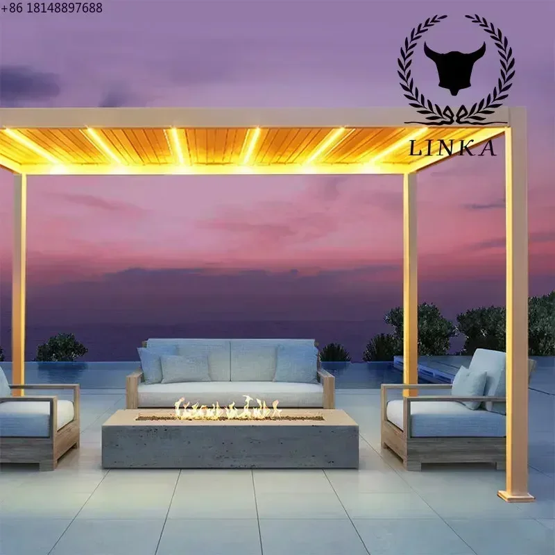 Outdoor gazebo automatic telescopic shutter garden medium-sized leisure sun room aluminum alloy electric sunshade