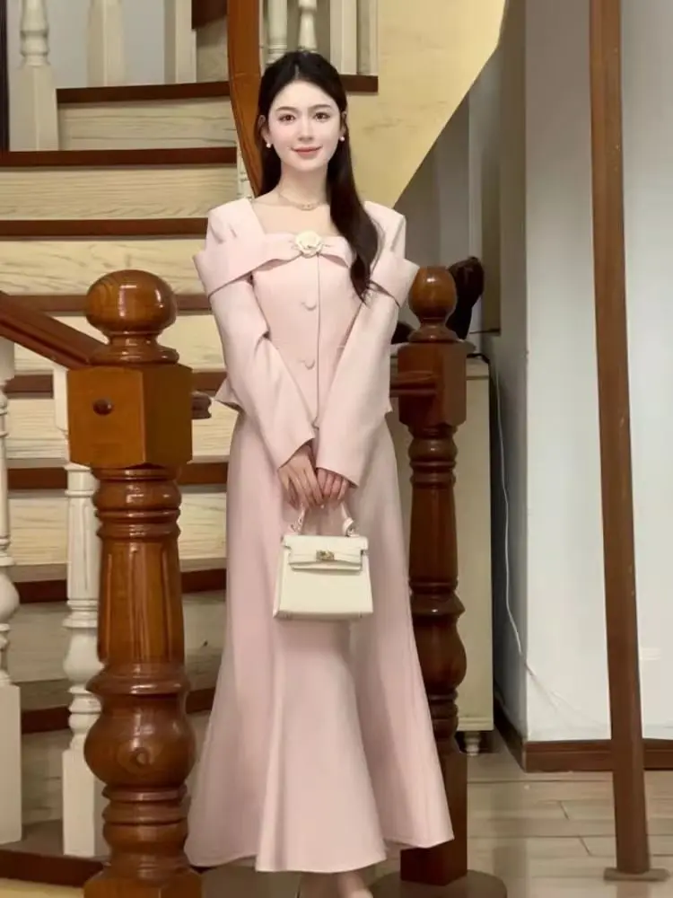 

Skirt Set French Style Pink Top + Mermaid Two-Piece Rich Family Daughter Style Women Female Office Lady Suit Set New