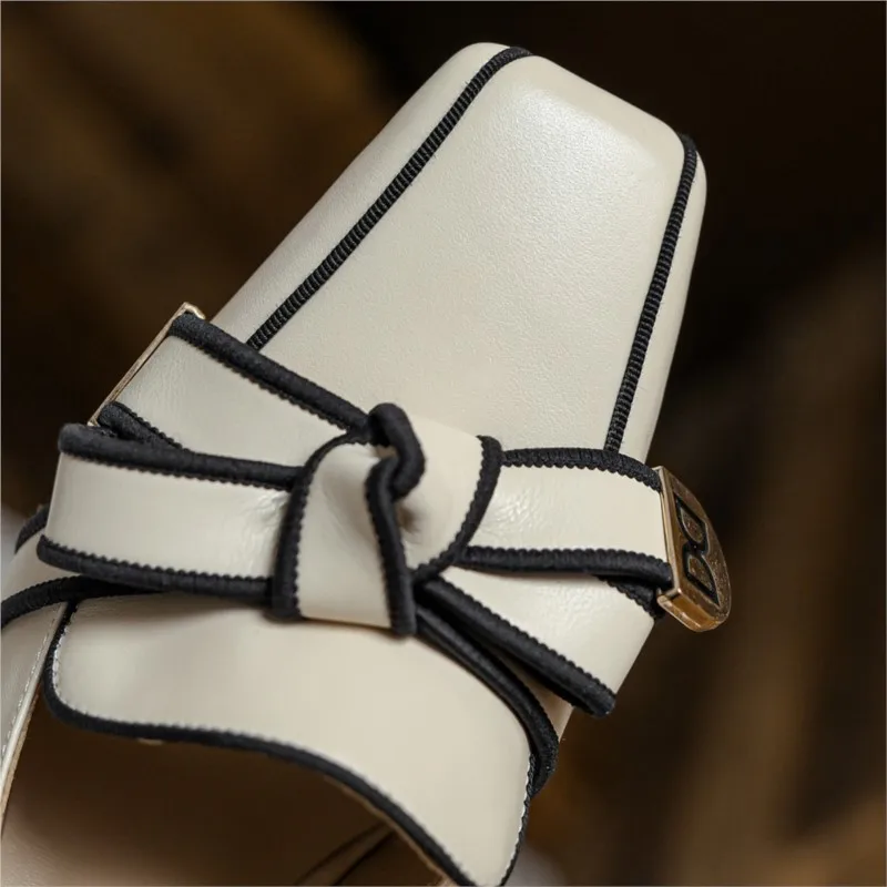Dilalula 2025 French Style Genuine Leather Sandals Women Covered Toe Butterfly Knot Party Dating Sandals Office Ladies Pumps image 3