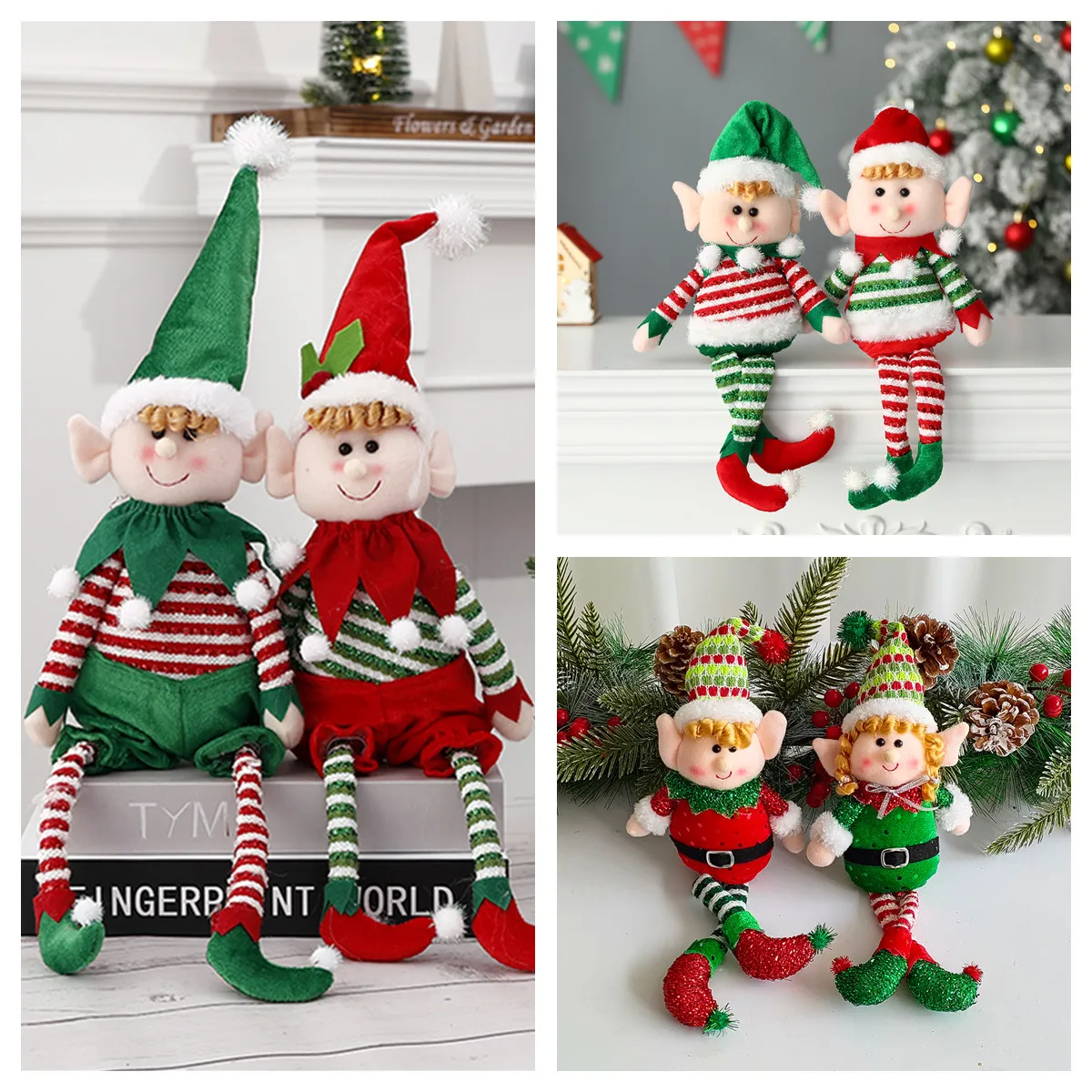 

Red Green Plush Christmas Elf Doll Decorations Hanging Leg Elves Stuffed for Home Boy And Girl Toys Navidad New Year Party Gifts