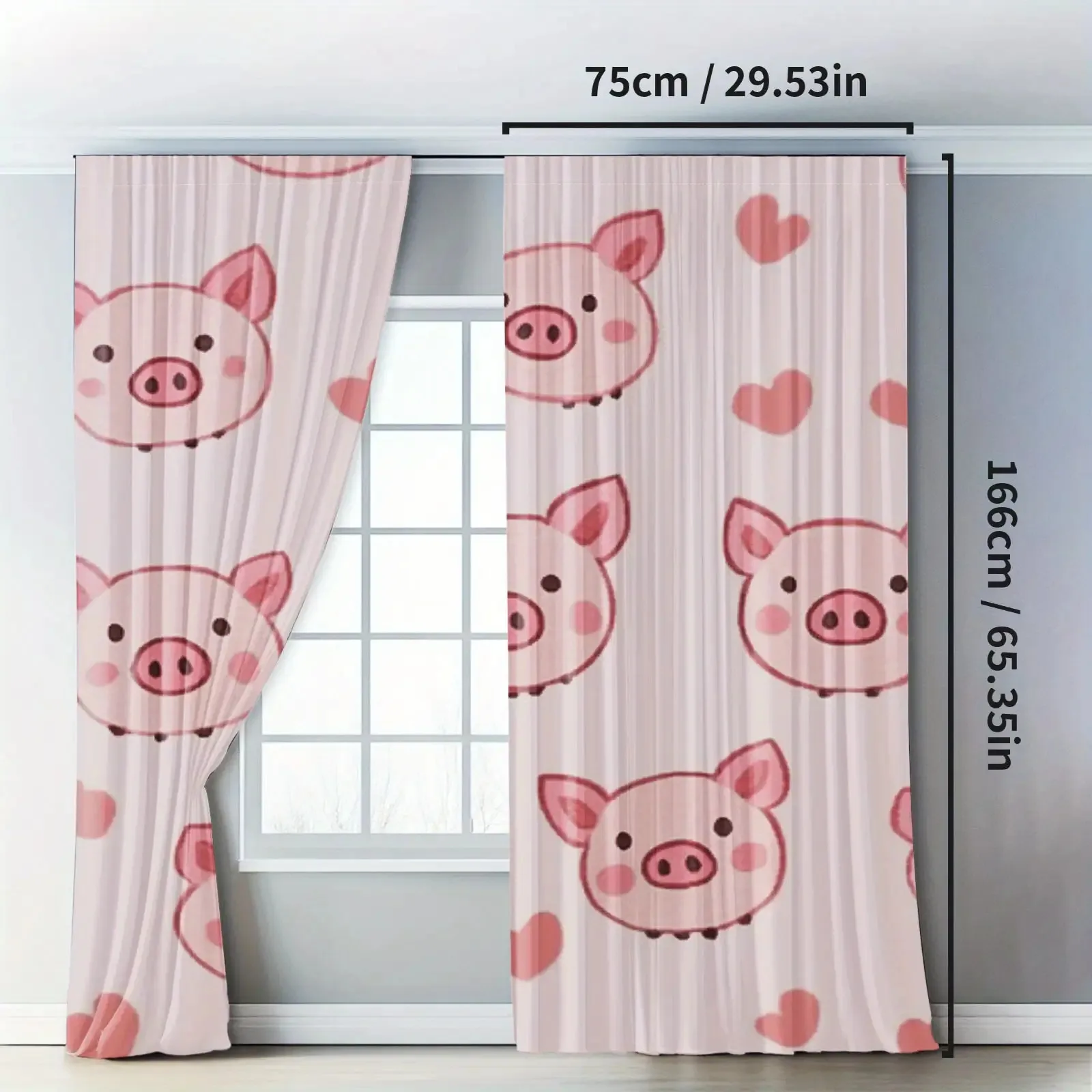 2 Panels Pink Piggy Curtains Cute Animal Art Print for Bedroom Living Room Dining Room Home Holiday Decorative Drapes