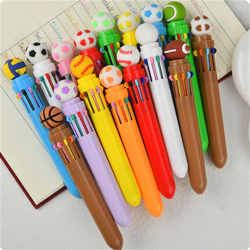 

30Pcs/Lot Cute Cartoon Multi-Color Retractable Ballpoint Pens 10 Colors Sports Ball Gel Pen Kids School Stationery Holiday Gifts