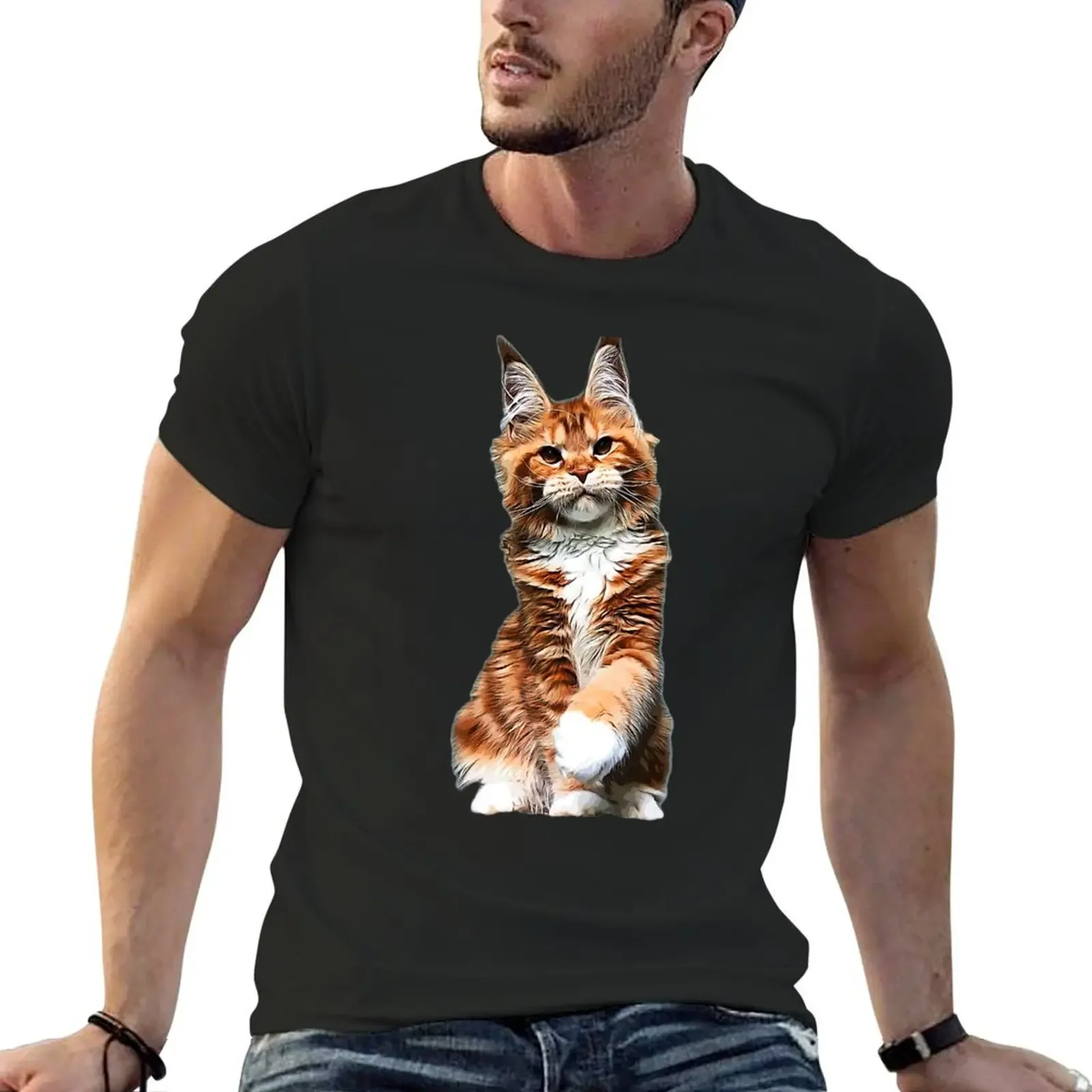 Maine Coon Cat T-Shirt kawaii clothes graphic t shirt vintage Men's t-shirt