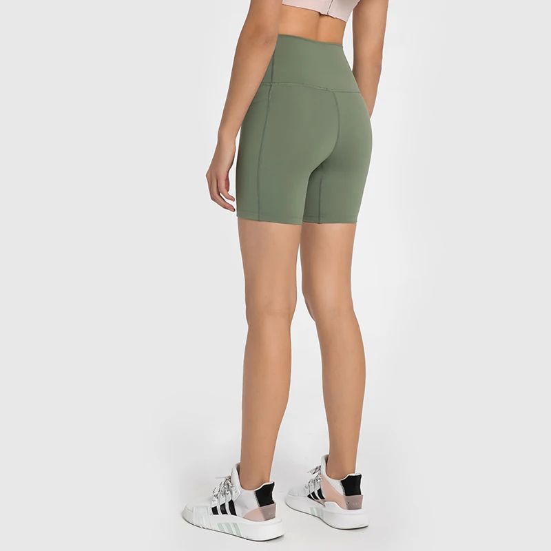 Women High Waist Yoga Shorts With Side Pockets Hip Lifting Quick Dry Running Training Fitness Gym Activewear