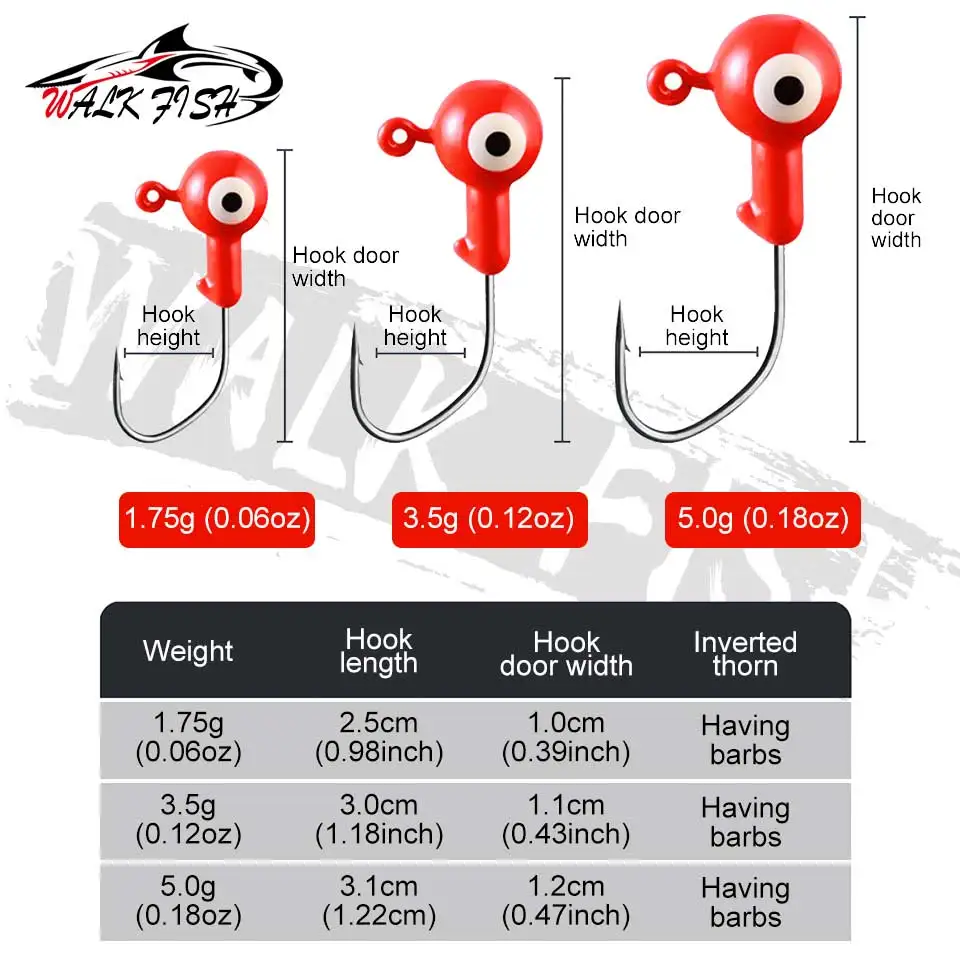 WALK FISH 5Pcs 0.8g/1.75g/3.5g/5g Jig Head Ned Rig Suit For Soft Bait Fixture Powerful Jig Head Hooks With Sharp Barbed Hook