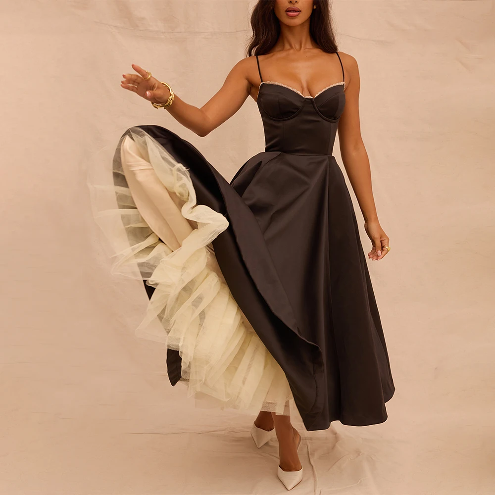 elegant midi evening dresses Satin A Line Midi Dress With Turndown Collar