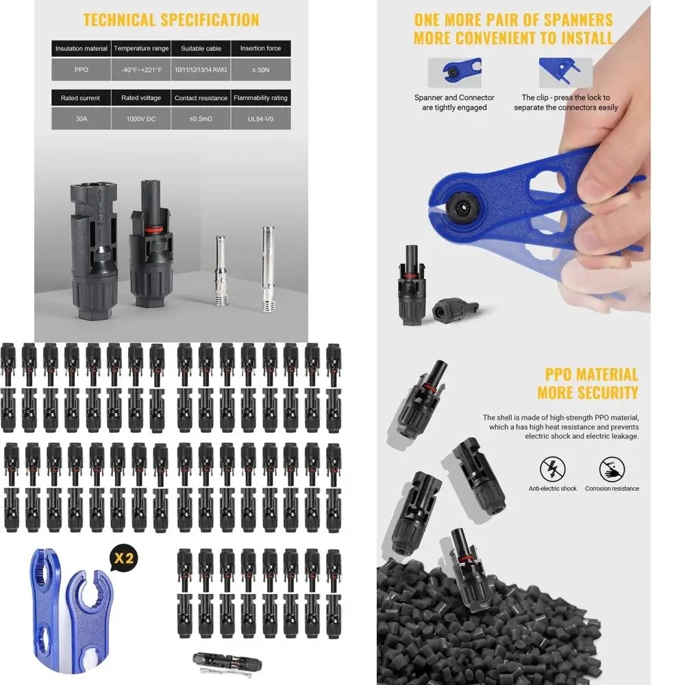 

100 шт. водонепроницаемых панельных кабельных разъемов IP67 с гаечными ключами, 50 пар, 10AWG