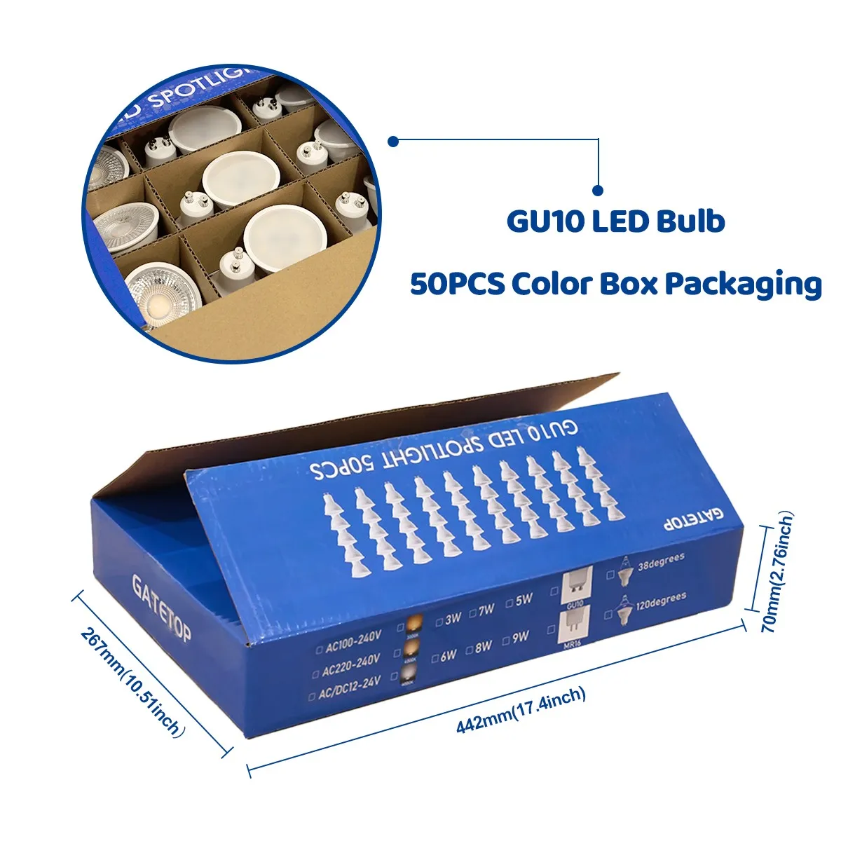 50Pack Hight Quality 3W-9W GU10 Bulb AC 120V 220V CRI80+ Lamp Replace  LED SpotLight 50W Halogen Lamps Cool/Warm White Lighting