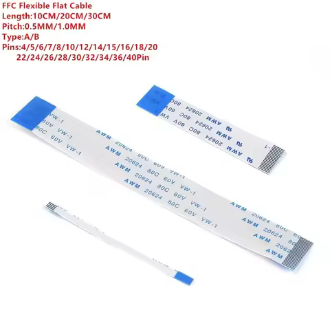 10PCS Flat Flexible Cable FFC FPC AWM 20624 80C 60V VW-1 FFC-0.5MM 1.0MM 4/5/6/8/10/12/14/16/18/20/24/26/30/32 Pin