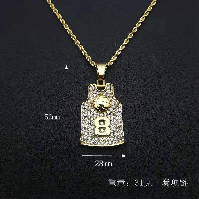 Hip-Hop Style Stainless Steel Vacuum Plated Basketball Jersey Pendant Unisex Sports Themed Fashion Accessory