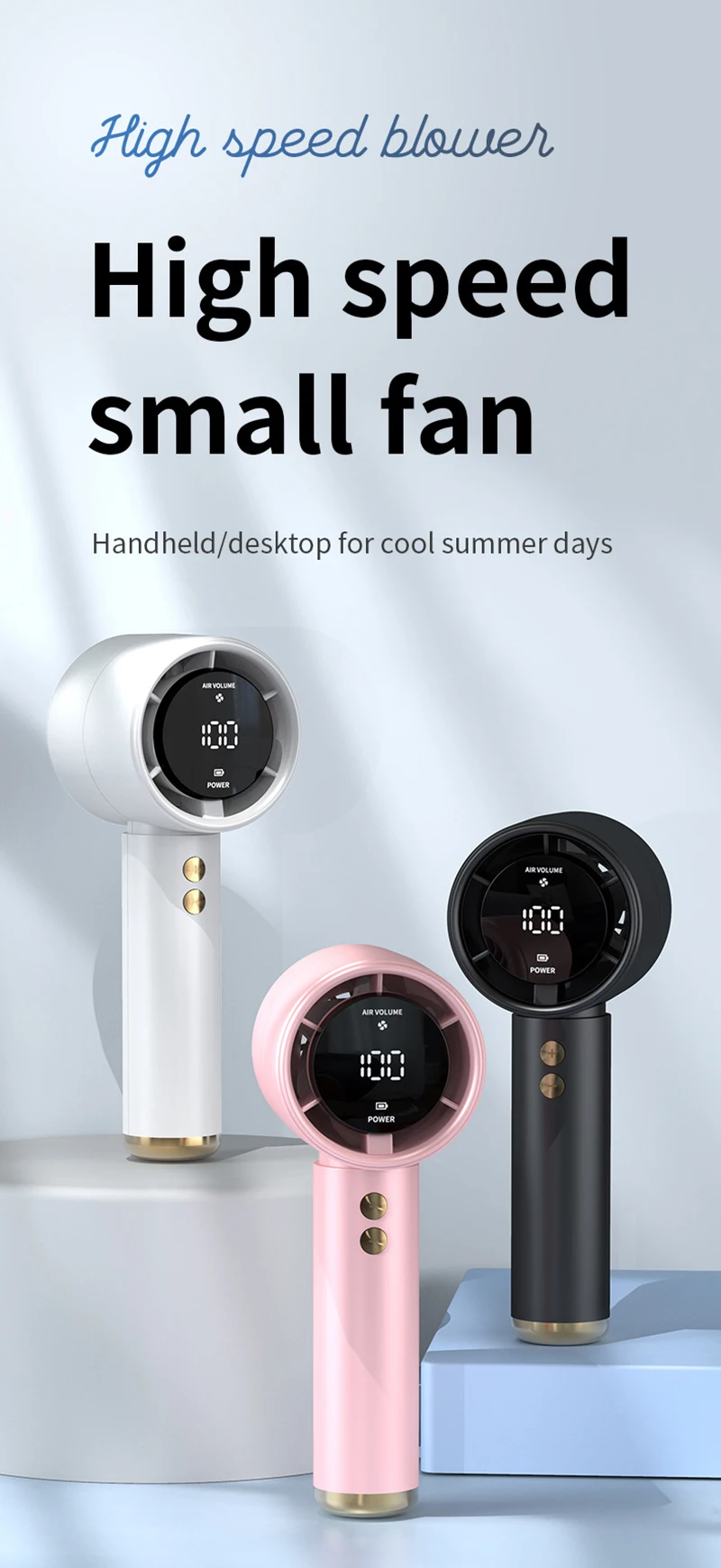 Mini-Handventilator, USB, schnelles Aufladen, tragbarer Luftrechner-Ventilator, stummgeschalteter Hochgeschwindigkeitsventilator für Reisen, Outdoor-Aktivitäten – Detail 1