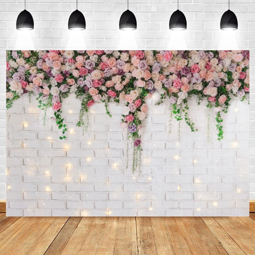 Wooden Board Flower Photography Backdrop Wood Brick Wall Wedding Bridal Shower Baby Birthday Party Decor Background Photo Studio