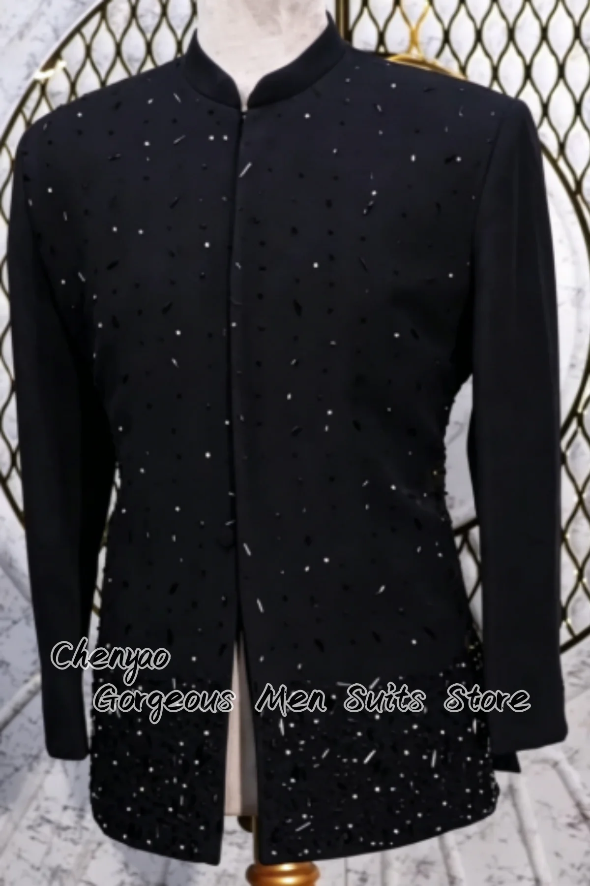 

Sparkling Hand-Beaded Crystal Embellished Men Suits Cuatomized Groom Tuxedos 2Pcs Sets Male Prom Blazers Slim costumes hommes