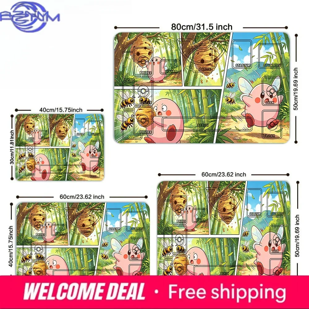 Cartoon Bamboo Forest Comic Print Rubber Mousepad, Non-slip Large Table Mat for Card Games, Multiple Sizes Available