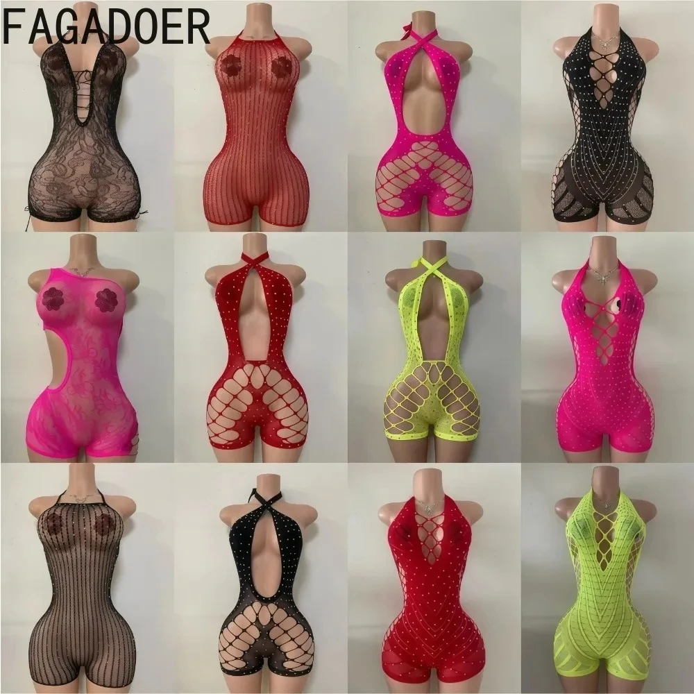 Сексуальный комбинезон-боди FAGADOER с вырезами, стразами и вставками, женский, на бретелях, без рукавов, с открытой спиной, для вечеринок и клубов