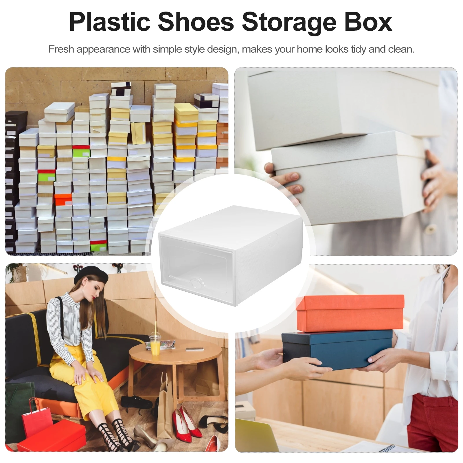 6Pcs Clear Plastic Shoes Storage Container Stackable Shoe Box Scratch Resistant Organizer for Home Shop Hotel