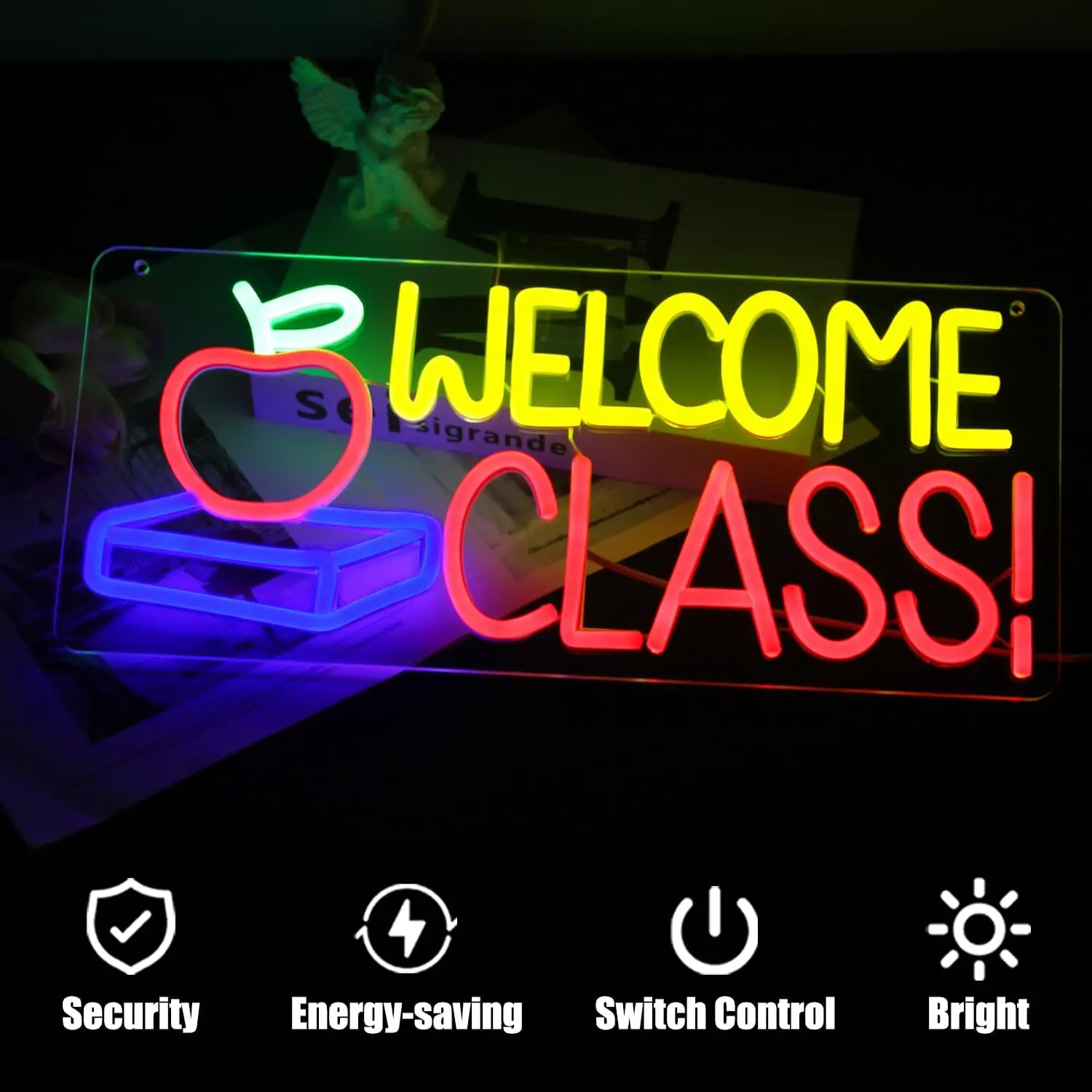 Welcome Class LED Neon Sign Student Classroom Apple Book Wall Colorful Back to School Art for School Opens Party Decorations