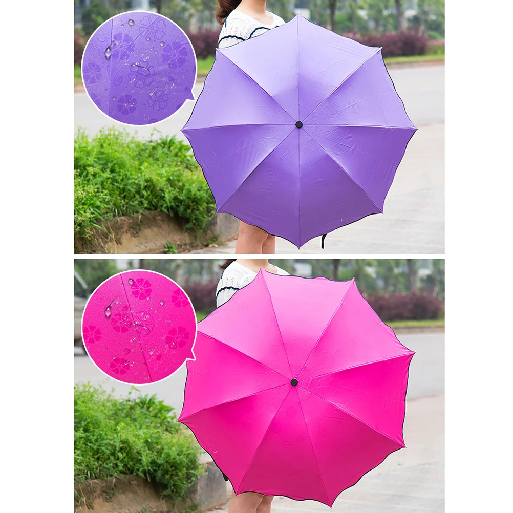 

Folding Umbrella with Blossom Design for Sun Rain 8 Ribs Lightweight Travel Purple Vinyl UV Protection Waterproof Compact