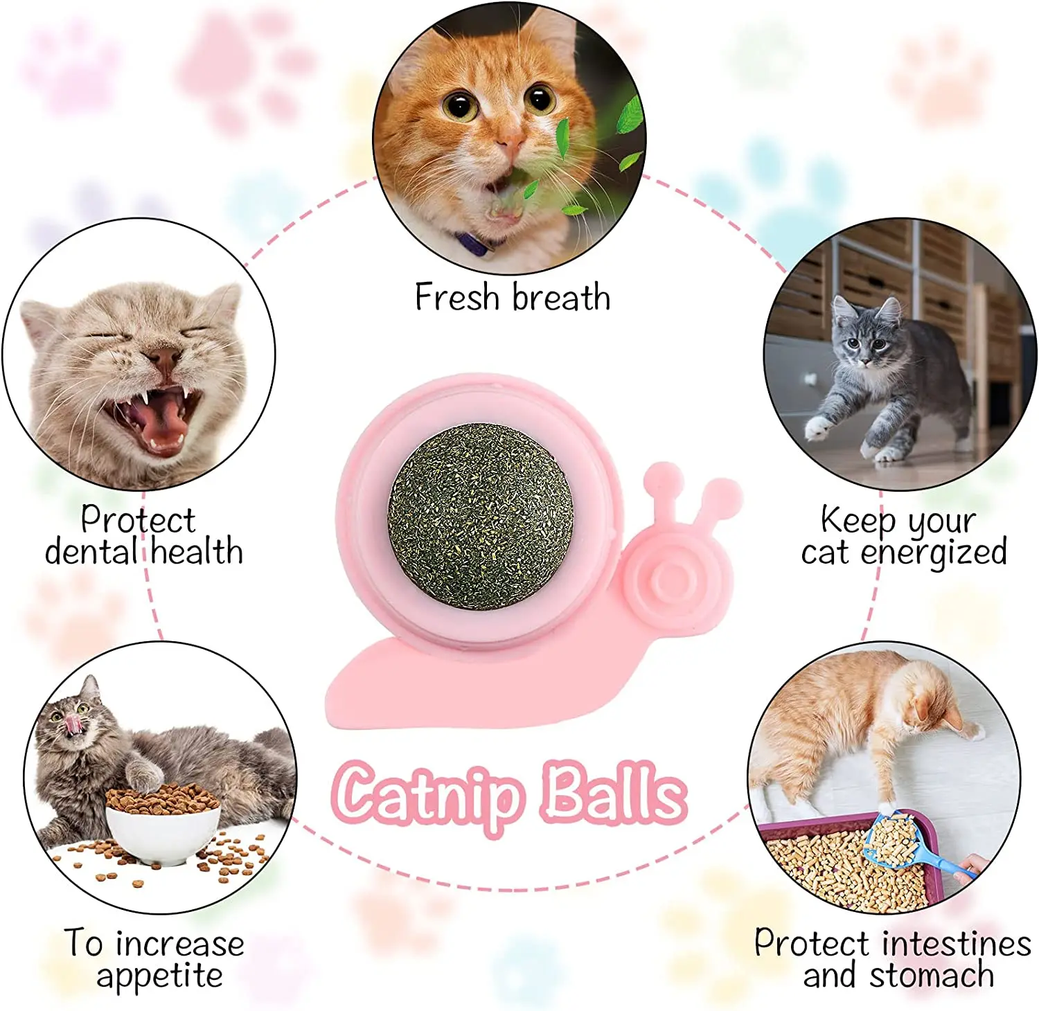 ATUBAN Catnip Wall Ball,Cat Toys Catnip Balls for Cats Wall Mounted Catnip Ball Toy Catnip Rollerball Wall Cat Lick Ball for Cat