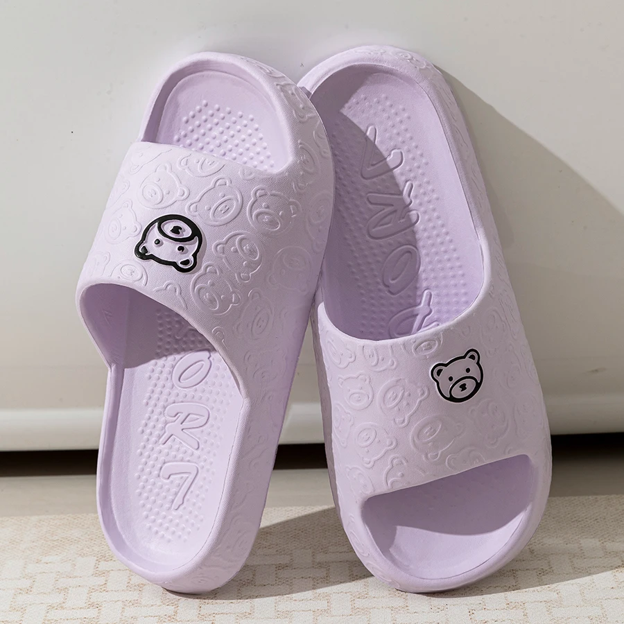 Cute Cartoon Bear Women's Slippers Indoor Soft Sole Comfortable Bathroom Slides Anti-slip Durable Couple Beach Outdoor Homeshoes