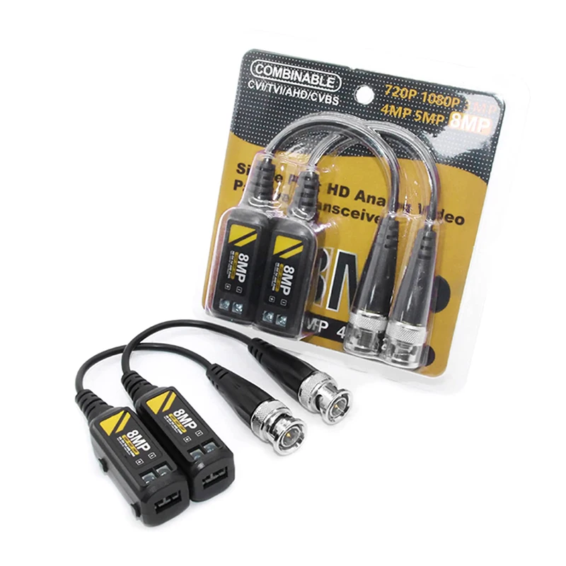 1 Pair Support AHD/CVI/TVI 8MP 4K Camera Cat5e/ Cat6 UTP Cable Connectors Twisted BNC CCTV Video  Passive Transceivers