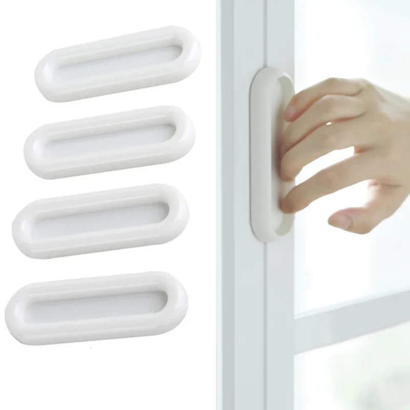 

4Pcs Self-adhesive Door Knobs Oval Door Handles for Interior Doors Glass Window Cabinet Drawer Non-slip Grip Auxiliary Handles