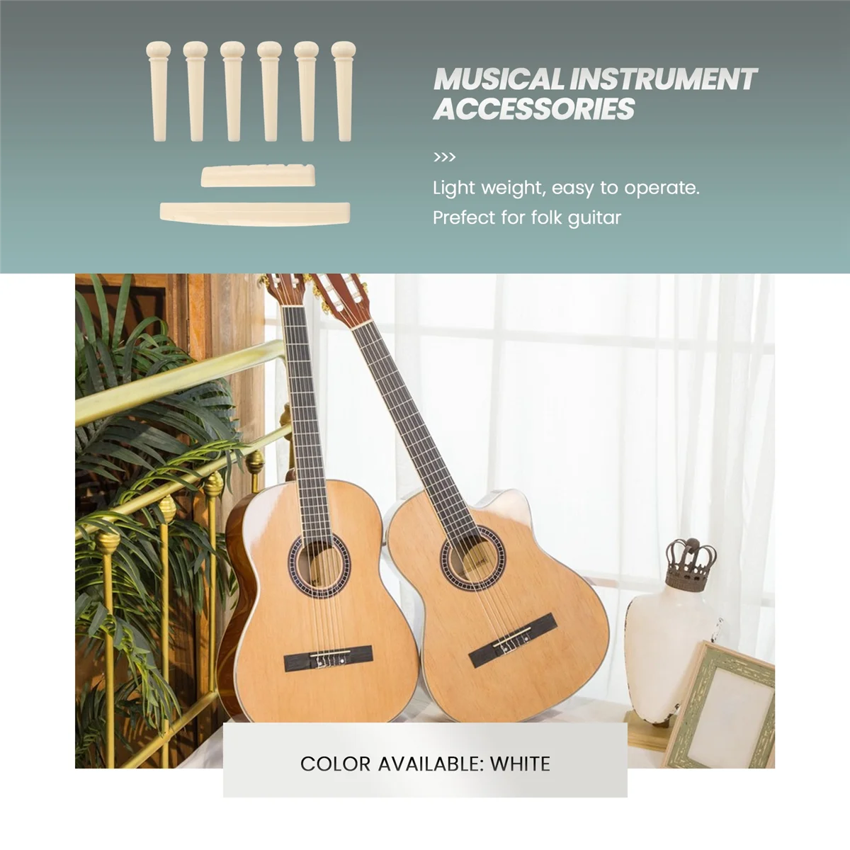 6 pinos de ponte + sela + ponte sela osso/osso guitarra acústica branca HY