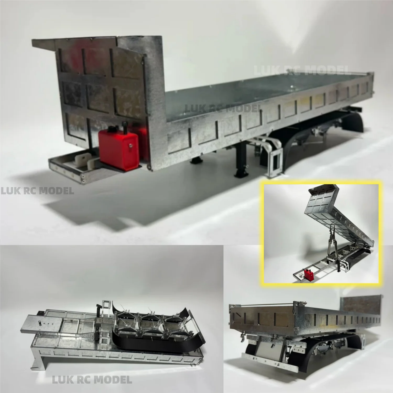 3 Axle 1/14 Dump Trailer Unpainted Assembled for Tamiya RC Tractor Dump Truck ScaleClub Fury Bear LESU DIY Part Toy Car Radio