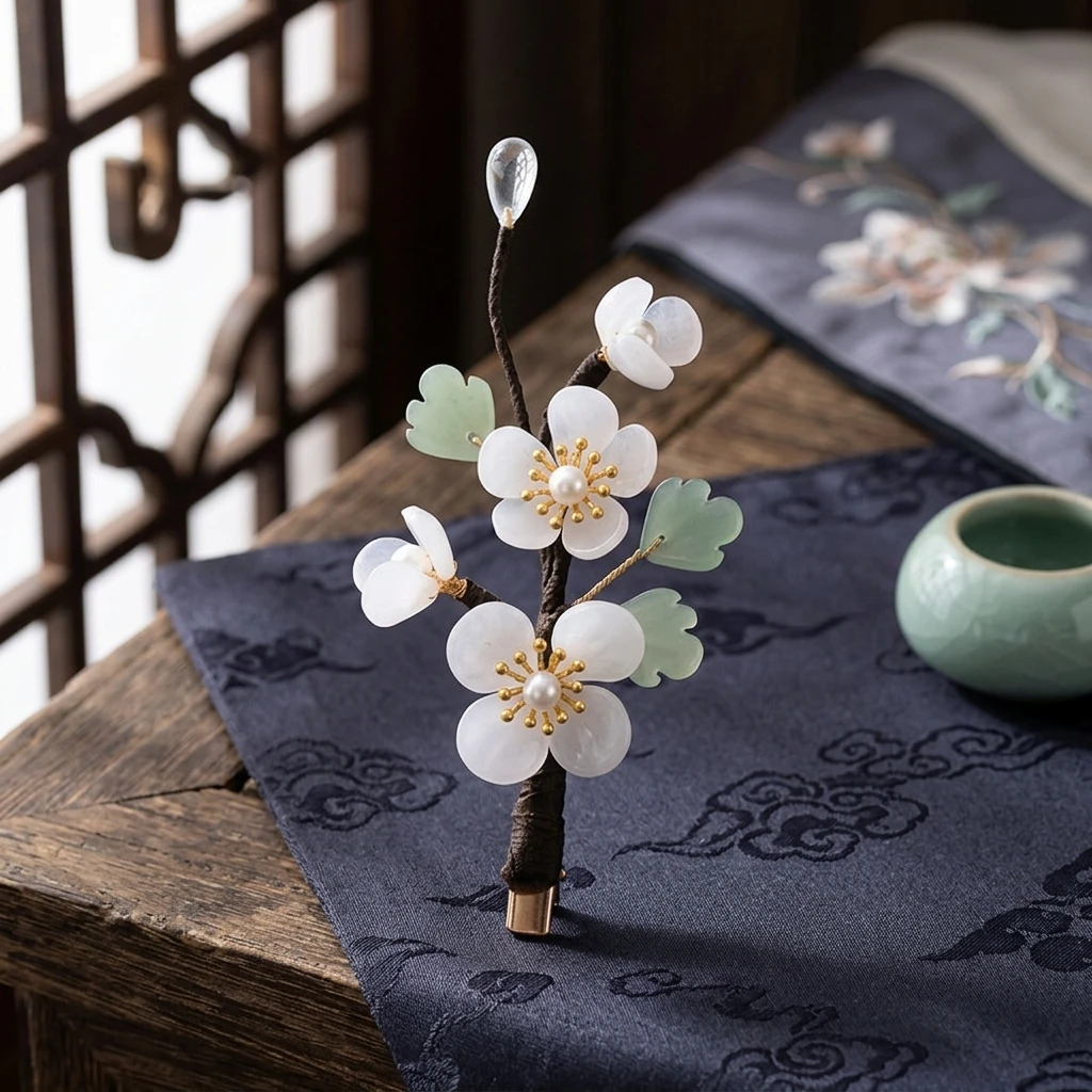 Chinese Style White Flower Hairpins Women Girls Hanfu Dress Hairclips Floral Pearls Hanfu Headpiece Barrettes Hair Jewelry