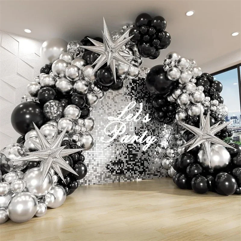 105 Stück schwarze und goldene Luftballons mit Discokugel-Folienballons für Abschlussfeier, Jahrestag, Geburtstag, Party, Silvester, Party, Zuhause