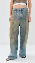 Women jeans High waisted wide leg straight leg nostalgic dirty denim pants