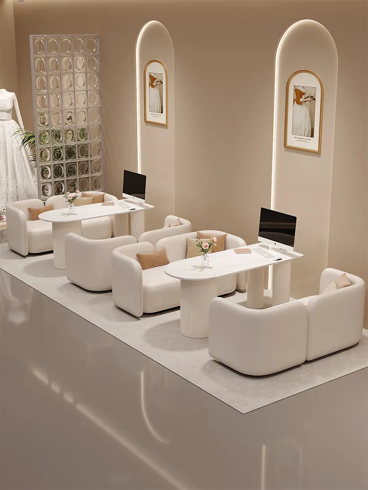 Cream Wind Beauty Salon Negotiates Table and Chair Combination High-end Wedding Shop Rest Area Negotiates Single Table Nail Shop