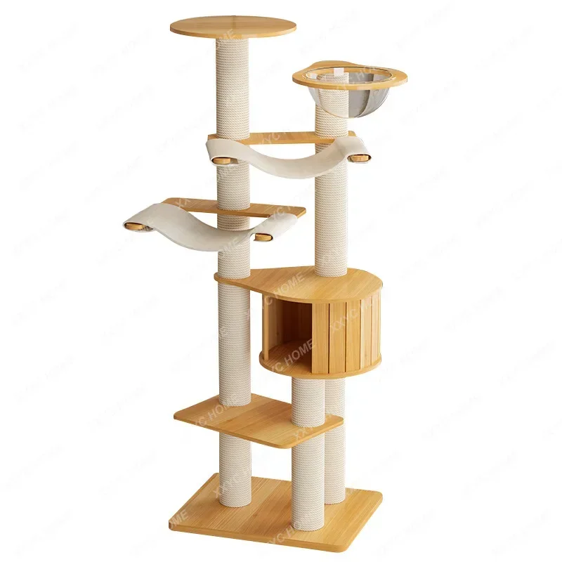 TTSolid Wood Cat Climbing Frame Large Cat Nest Vertical Indoor Cat Jumping Platform Pillar Integrated Villa Luxury Pet Product