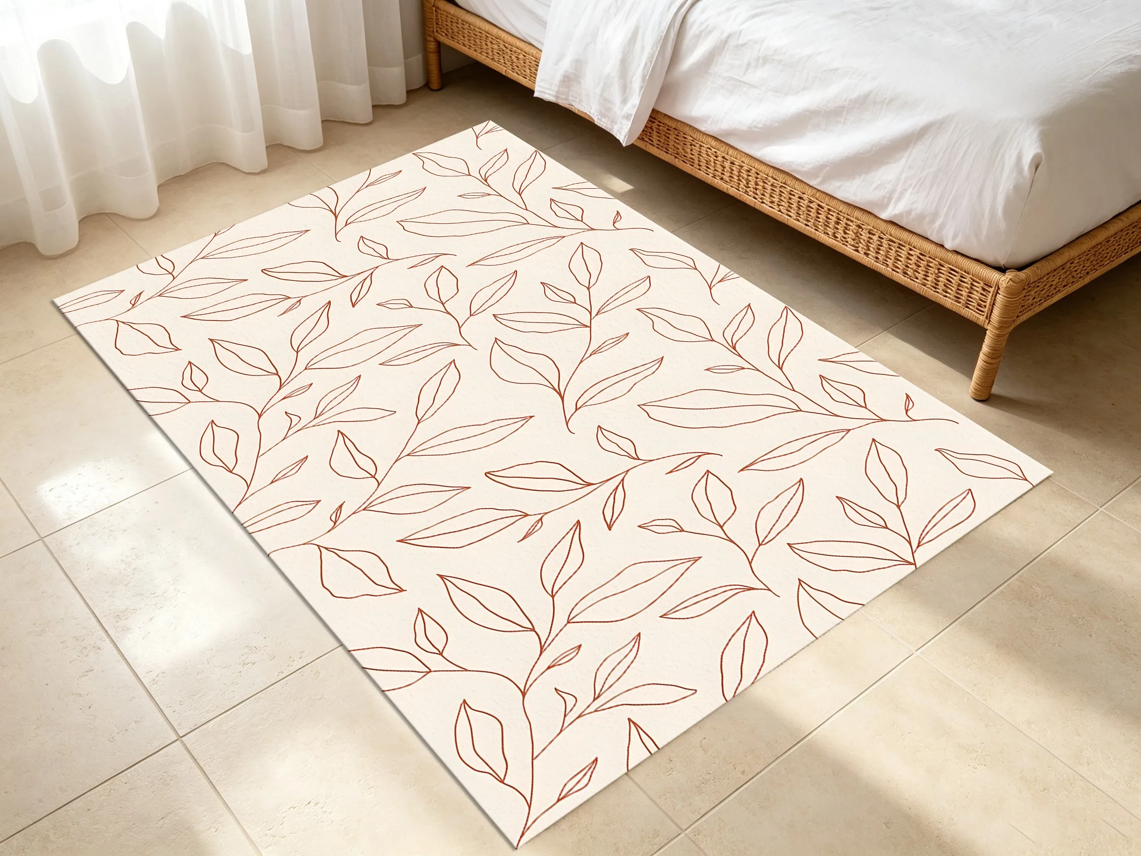 2D Large Rug, Simple Branch & Leaf Line Drawing, Refreshing Soothing Style, Living Room & Bedroom 6