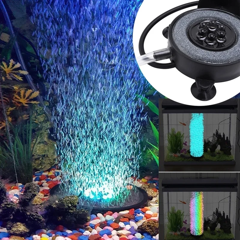 1PC Color Changing LED Waterproof Aquarium Light Round Fish Tank Bubbler Decor Lamp Aquarium Fish Tank Pool Led Lights