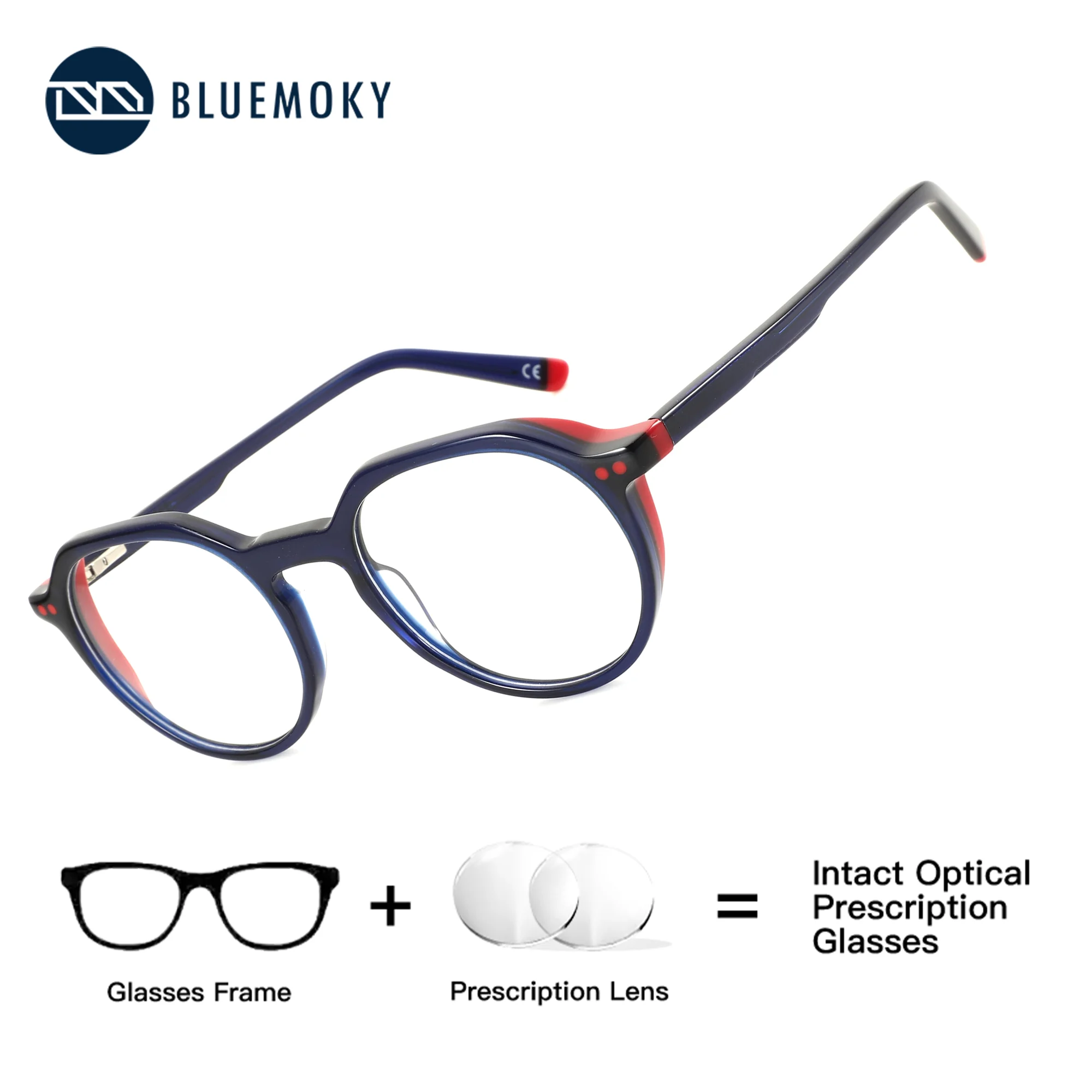 BLUEMOKY L Size Round Customised Men's Prescription Eyeglasses Acetate Anti Blue Light Graduated Glasses for Myopia Woman