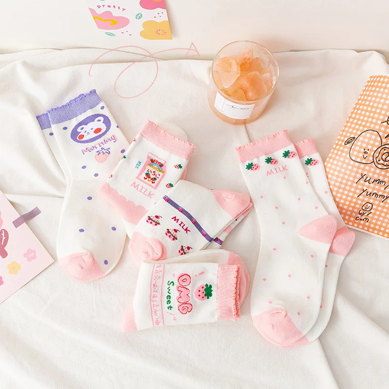 Spring And Autumn Ins Tide Sweet And Lovely Ladies Socks Korean Version Of The College Style Cream Color Girl Soft Cute Socks