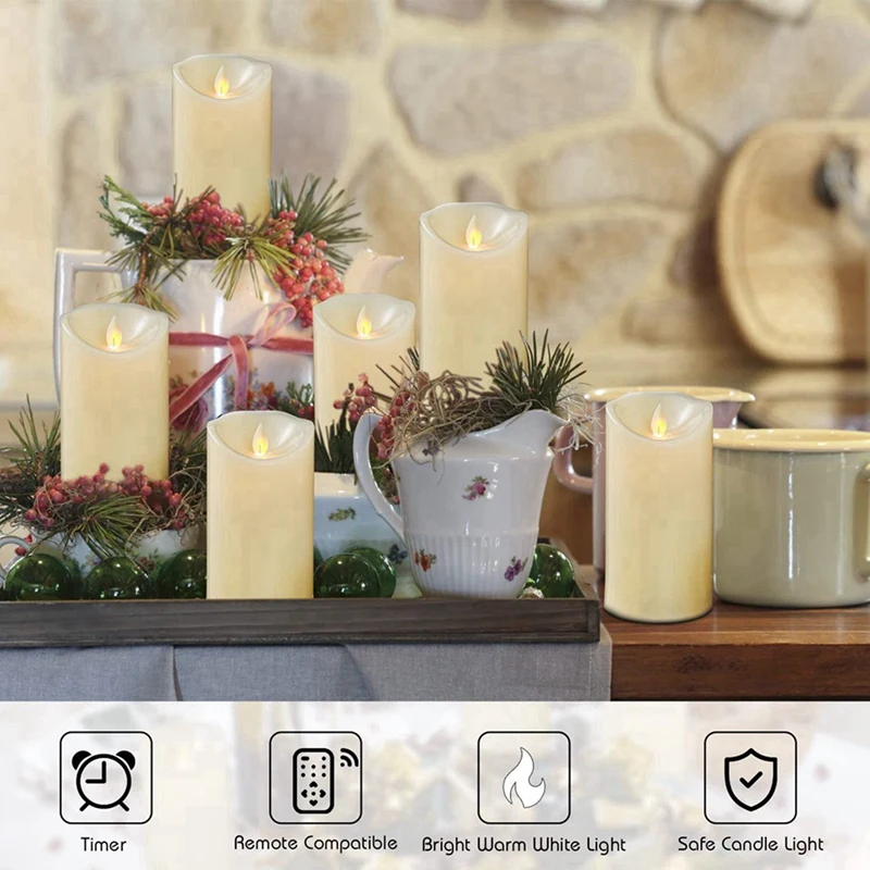 2X Flickering Flameless Candles Battery Operated With Remote Control And Timer, 3X6 Inch For Indoor Outdoor Decoration