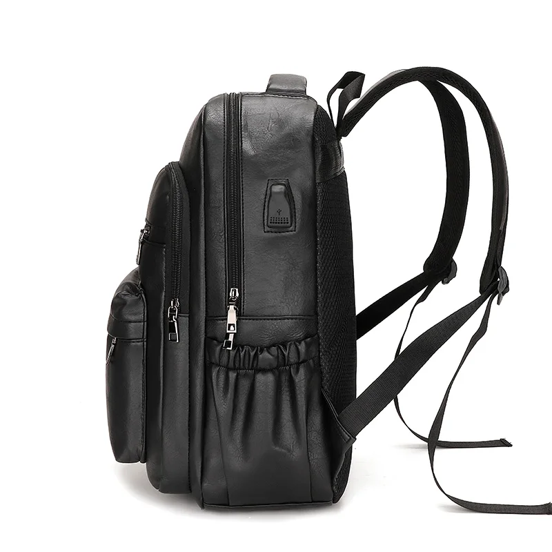 New Designer Business Men's Bag Usb Charging Port Male Bags PU Leather Waterprof Backpack Laptop Pack Man School Backpacks Black