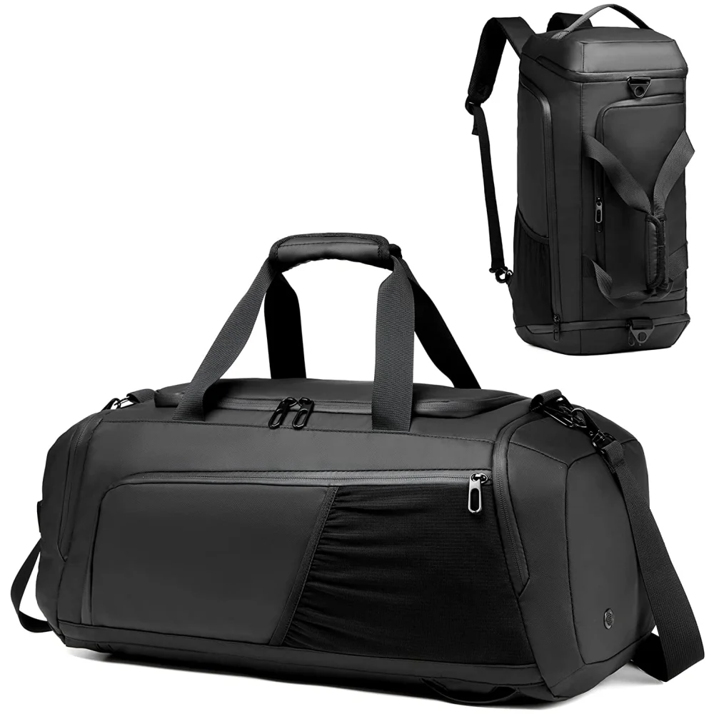 Gym Duffle Bag Waterproof Sports Duffel Bags Travel Weekender Bag for Men and Women Overnight Bag with Shoes Compartment Black