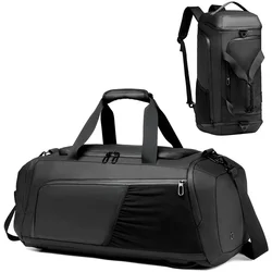 Bolsa de lona deportiva impermeable para hombre y mujer, bolso de viaje para ir de noche con compartimento para zapatos, color negro